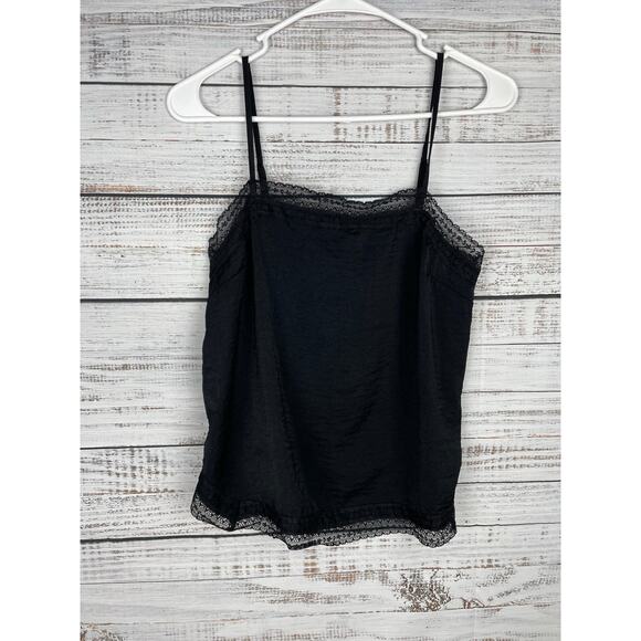 Abercrombie & Fitch Y2K Satin Black Cami Tank Top Lace Trim Boxy Witchy Small - Picture 1 of 8